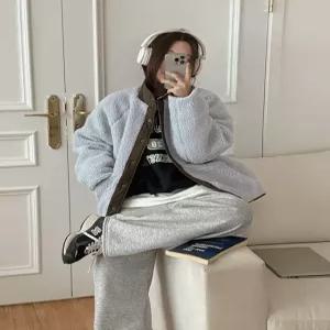 리버시블 루즈핏 양털 점퍼 85649 빅사이즈 여성의류