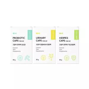 본아페티 고양이 유산균 구강 관리 60정 + 방광요로 영양제 유리나리캡스 + 허피스캡스
