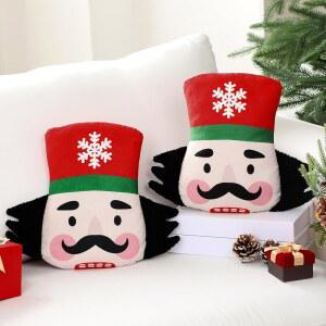 Yousoontic 호두까기 인형 크리스마스 장식용 쿠션 30.5 x 30.5cm(12 12인치) 플록 3D 휴일 장식 부드럽고 아늑한 선물 홈 파티 실내 거실 소파 소파용 2세트