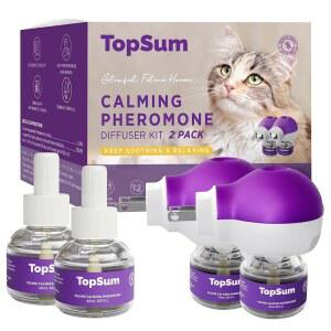 탑섬 고양이 페로몬 진정 디퓨저: 고양이용 프리미엄 디퓨저 - 디퓨저, 2팩 (보라색)