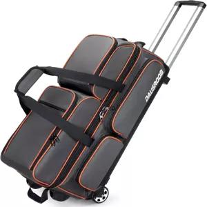 다우스루브 볼링 볼백 바퀴 달린 볼 더블 롤러 볼링백 3개 - 900D 옥스포드 방수 PU(대형 분리형 신발