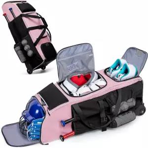 고부로스 롤링 야구 가방 4 배트용 바퀴 달린 소프트볼 장비 신발장과 장갑 포켓 후크 대형 포수 기어