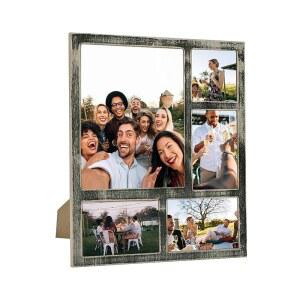 5개의 개구부가 있는 몬트 플레전트 팜하우스 8X10 액자에는 여러 개의 8X10, 2개의 4X6 및 4X4 사진이 표시되며, 벽걸이 테이블탑 디스플레이를 위한 목재 콜라주 액자가 있어 결혼식에 적합합니다
