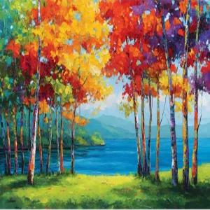 어른 숲 호수를 위한 유화 스타일의 1000피스 퍼즐 컬러풀 아트 직소 도전적인 가족 게임