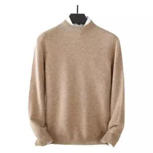 100 퓨어 울 캐시미어 반폴라 스웨터 반목 고급 베이지 남성용 니트 따뜻한