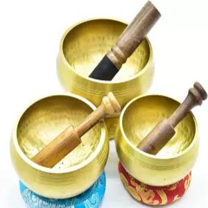 정통 티베트 노래 그릇 핸드 해머 디자인 명상 사운드 볼 요가용 3.5인치~5인치 망치 및 쿠션 3종 세트