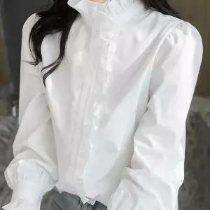 프릴 셔링 블라우스 레이스 새틴 쉬폰 페미닌룩 리본 긴팔