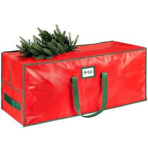 HABGP 9피트 대형 크리스마스 트리 보관, 인조 튼튼한 플라스틱 방수 홀리데이 백 손잡이와 지퍼가 달린 보관함, 빨간색