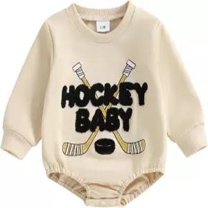 Yxniwxe 베이비 보이 하키 의상 롬퍼 스 스틱 자수 긴 소매 스웨트셔츠 바디수트 0-18M 가을