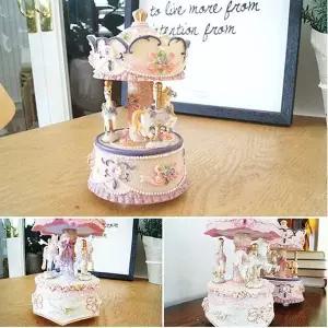 뮤직박스 RJU507W6 딸 생일 선물 메리 고 라운드 LED 오르골