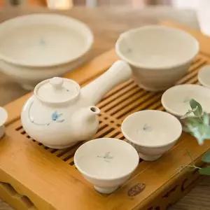 다기 이천도자기 5인 미색 파란꽃 전통찻잔 풀세트 다기잔 다기주기