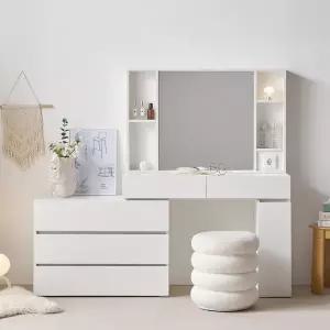 [바로방 가구]세라 확장형 와이드 서랍 수납 콘센트 거울 1000 화장대