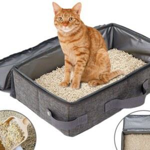 고양이 휴대용 화장실 접이식 대형 폴딩 뚜껑 접이식화장실 그레이 소형 반려묘 야외 키밍
