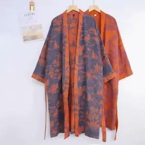 스타일 코튼 카디건 염색 레이어 이중 길이 고급 중간 제품 거즈