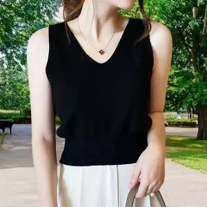 블랙 니트 여름 여성 티 이너 나시 여름니트 브이넥니트