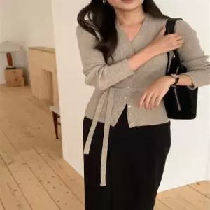 코듀로이 스트랩 메리노 울 리본 가디건 봄 가을 겨울 가디건 데이트룩 데일리룩 면접룩