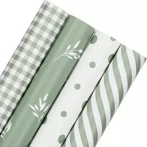 워릭 세이지 그린 선물 포장지 롤 베이비 샤워 스트라이프 폴카 도트 체크 베이지 잎 디자인 - 결혼 기념일