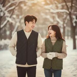 국산 V넥 패딩조끼 깔깔이 겨울조끼 누빔 방한 경량 남성패딩 카키블랙