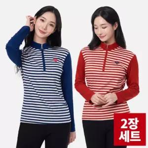 [2장세트] 윈터스텔라 여성 단가라 배색 기모 집업 티셔츠(W5OPWT44)