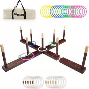 웨스턴 링 토스 게임 야외 - 성인 및 가족을 위한 33인치 초대형 비치우드 자이언트 뒷마당 30개의 링과