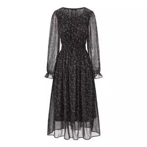 [GGPX]플라워 라운드넥 시스루 셔링 롱 원피스 (GQAOW003D)