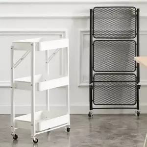 [룽스]접이식 트롤리 이동식 스텐 틈새 선반 카트 3단