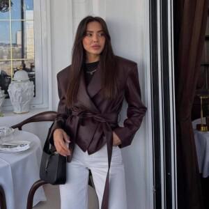 스타일리시 레이스업 바이커 가죽 재킷 쿨 스파이시 벨티드 숏 코트 여성용 캐주얼 슬림 핏 긴팔 봄 아우터