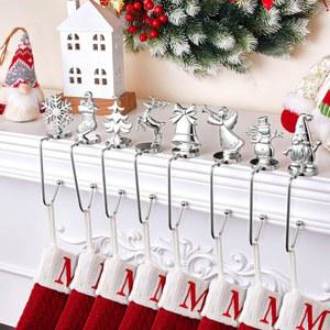맨틀 8종 세트의 크리스마스 스타킹 홀더, 미끄럼 방지 조절 가능한 눈송이 눈사람 순록 엔젤 벨 벽난로 행거 세트, 파티 장식용