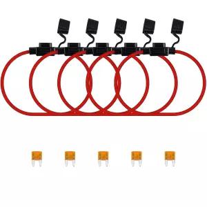 뮤헤이즈 인라인 퓨즈 홀더 5A ATM 미니 블레이드 퓨즈가 장착된 5팩 16AWG 자동차 해상용 방수