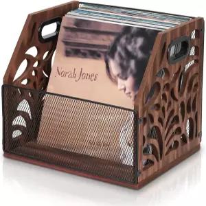 CILXGQLN 비닐 레코드 보관함 나무 홀더 매거진 데스크톱 및 홈 오피스용 랙 앨범 책 파일용 상자 최대