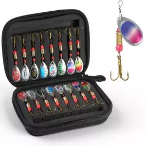 낚시 미끼 스피너 농어 연어용 하드 메탈 트리플 훅이 달린 스푼 키트 담수용 장비 남성용 선물