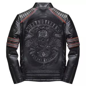 남성 오토바이 가죽 자수 바이크 해골 자켓