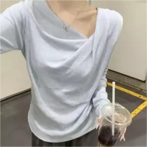 여자 페미닌 언발 4컬러 데일리 셔링 티셔츠 드레이프 이너티 긴팔