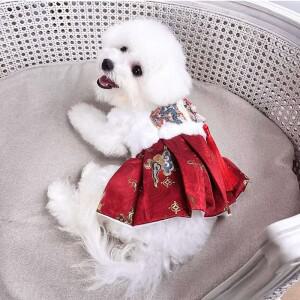 애완동물 공주 드레스 고양이 옷 작은 한복 겨울 따뜻한 강아지 새해 축제 폴리에스터 섬유 원단