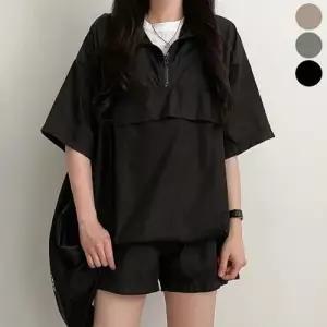 여자 반집업 아노락 여름 데일리 반바지 반팔 세트 WFLPTSM