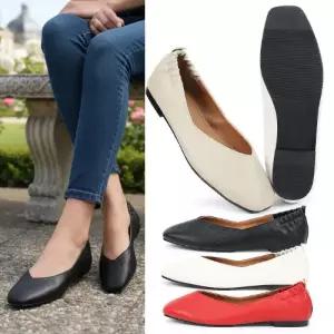 빅사이즈 여성 셔링 밴딩 플랫슈즈 인조가죽 쿠션패드 편안한 단화
