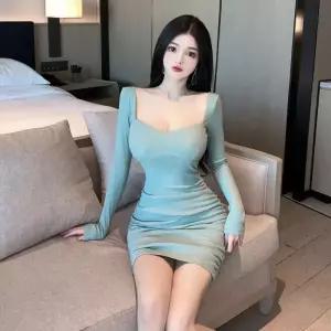 피로달 여성 롱 바람 원피스 가을 겨울 슬림핏 힙업 HO4