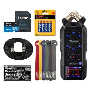 32비트 플로트, 6트랙 레코더, 스테레오 마이크, 4개의 XLR/TRS 입력, 64GB 카드, 배터리 + 번들을 갖춘 뮤지션, 팟캐스터 및 영화 제작자를 위한 Zoom H6essential(2024년형 모델, 필수 시리즈)