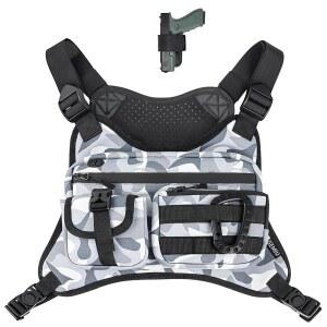 남성용 GEMIU 아웃도어 스포츠 가슴 가방, 전술 영감 유틸리티 팩 하이킹, 자전거 타기용 휴대폰 홀더 EDC 가방이 내장된 대용량 경량 프론트 러닝 조끼