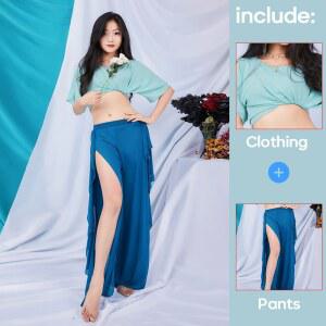 댄스복 밸리 스커트 연습복 무대 꽃잎 의상 바지 벨리 공연복 대회 댄스 세트 복장