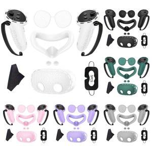 VR 헤드셋 고글 안경 기기 실리콘 보호 커버 메타 퀘스트 3S 컨트롤러 그립 마스크 페이스 용품 1세트