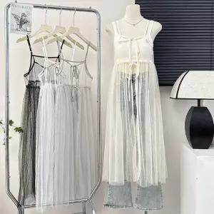 레이어드 스커트 시스루 원피스 망사 데일리 메쉬 밴딩