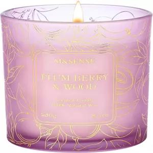 M SENSE 플럼 베리 우드 소이 캔들 천연 향 무독성 8.1oz 42시간 연소 스트레스 를 위한 겨울 아로마테라피