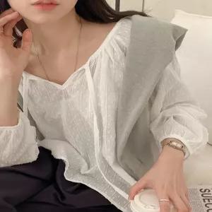 포에른 펀칭 스트랩 블라우스 86052 빅사이즈 여성의류