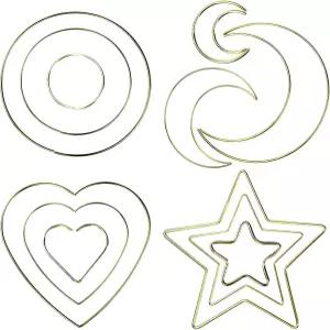 드림 캐처 제작을 위한 12피스 메탈 후프 링 달 별 하트 결혼식 화환 장식을 서클 골드 마크라메 DIY