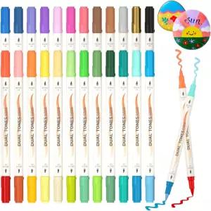 셔틀 아트 48색 듀얼 톤 아크릴 페인트 마커 24팩 펜 세트 암석 페인팅 세라믹 나무 캔버스 유리 돌 천