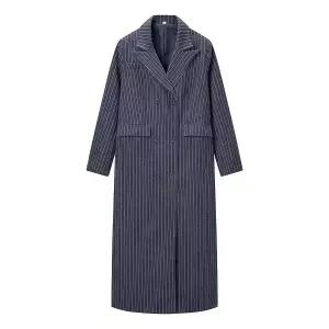 여자 모직코트 겨울 스트라이프 모직 롱 코트 원픽4