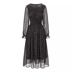 [하프클럽/GGPX]플라워 라운드넥 시스루 셔링 롱 원피스 (GQAOW003D)