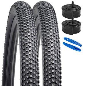 YUNSCM 24인치 산악 자전거 타이어 24x1.95 /53-507 및 24대의 튜브 슈레이더 밸브 24x2.0 튜브와 호환 (Y-1086)