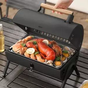 훈제 바베큐 그릴 휴대용 스테인리스 화로대 캠핑 바베큐 그릴 숯불 접이식